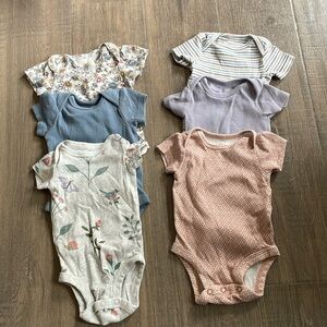 Set of 6 Carters Little Planet Baby Girl Onesies in Floral Patterns